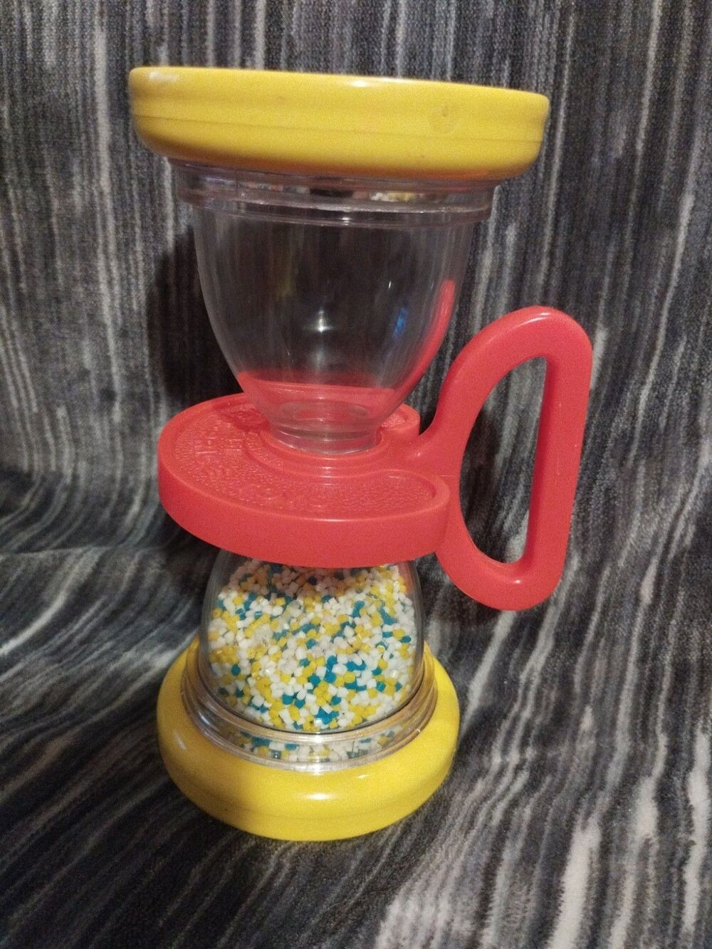 Vintage Fisher Price Shake N' Roll Hour Glass Baby Rattle Mirrored Toy #451